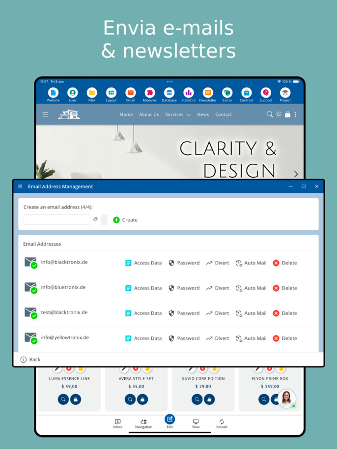 Envio de newsletters pelo aplicativo – visão para tablet