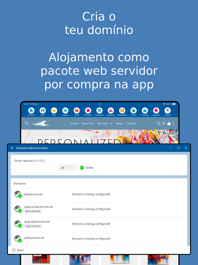 Gerenciamento de domínio no aplicativo – Captura de tela do tablet