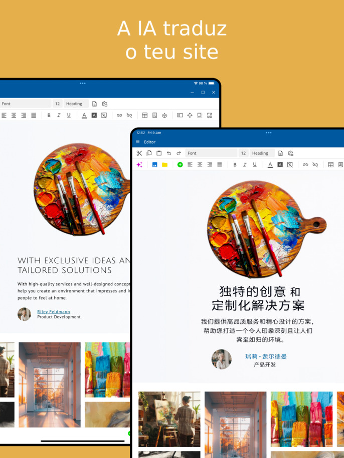 Tradução da website via IA – visão para tablet