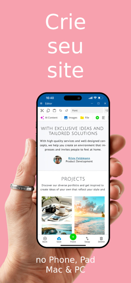 Aplicativo criador de sites - Criar site via aplicativo em iOS e Android – Visão para celular
