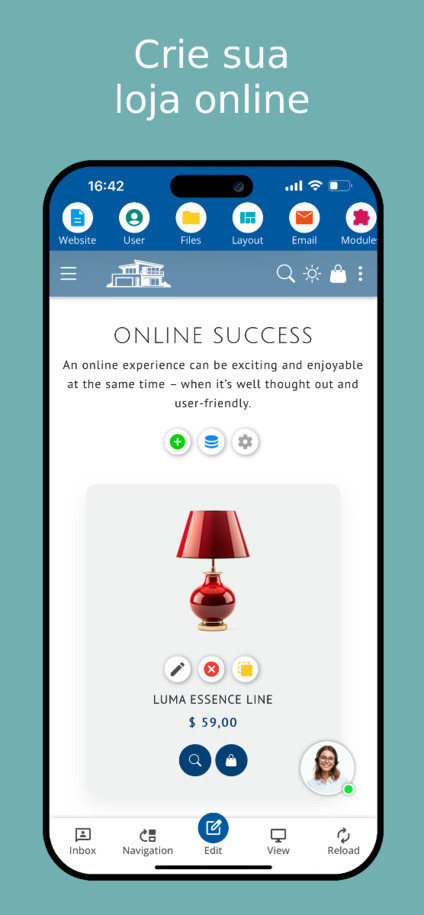 Criar loja online no aplicativo criador de sites – Captura de tela do smartphone