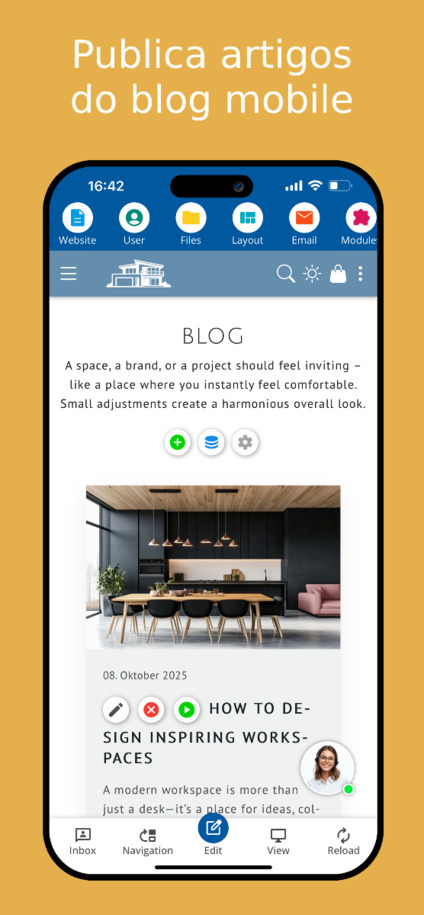 Criar e publicar artigos de blog no celular – visão do aplicativo