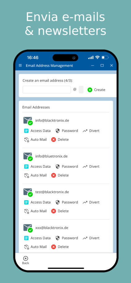 Enviar newsletters e e-mails pelo aplicativo – visão móvel
