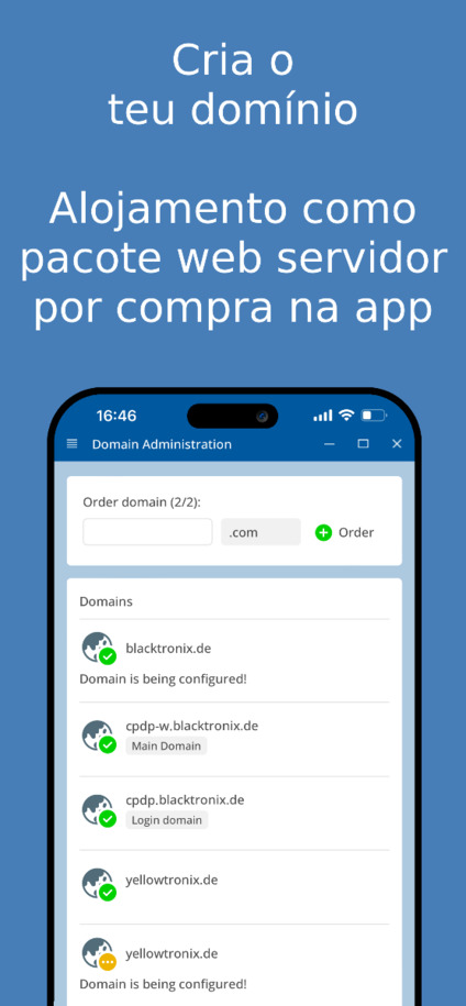 Criar e gerenciar seu próprio domínio – Captura de tela do aplicativo